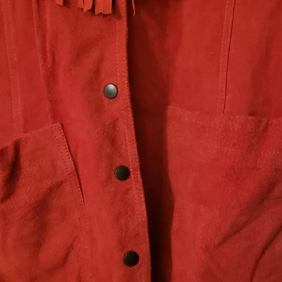 Vintage Avon Fashions Red Fringed Suede 80s 90s Leather Collar Jacket ❤ - Picture 5 of 14